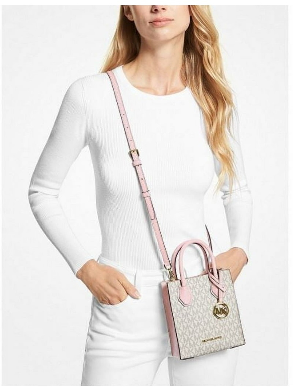 Michael Kors Pink Mini Mercer Signature Convertible Tote Bag - Picture 5 of 5
